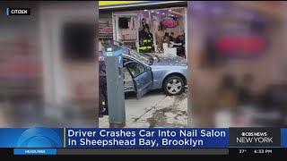 Driver crashes car into nail salon in Sheepshead Bay [upl. by Nizam]