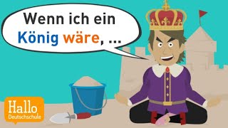 Deutsch lernen  Konjunktiv 2 einfach erklärt mit Beispielsätzen  Grammatik A2 [upl. by Lapotin]