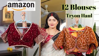 Best Amazon Designer Blouse Haul  Velvet Blouse Designer Blouse Embellished Blouse Online [upl. by Aerdnod]