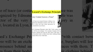 LOCARD S PRINCIPLE OF EXCHANGE [upl. by Arait]