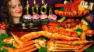 100k CELEBRATION 🎉 I BUILD AN EPIC SEAFOOD BOIL TOWER QampA  ASMR EATING  ASMR FOOD [upl. by Arebma]