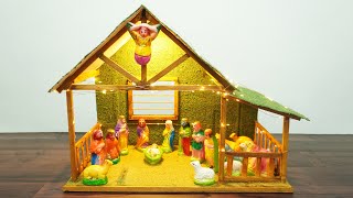 DIY Nativity Scene  Easy amp Simple Crib Making at Home Using Cardboard  How to Make Christmas Crib [upl. by Ahsennod]