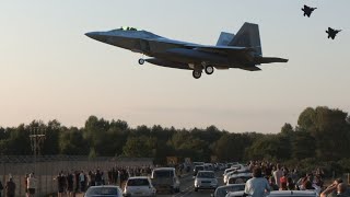 Dozen F22 fighter jets stop in UK en route to Middle East 🇺🇸 🇬🇧 ✈️ [upl. by Aiahc]