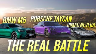 Rimac Nevera vs Porsche Taycan vs BMW M5 Competition Ultimate Electric vs Luxury Showdown [upl. by Edorej952]