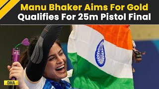 Paris Olympics 2024 Manu Bhaker Aims For Gold Qualifies For 25m Pistol Final In Second Place India [upl. by Orville]