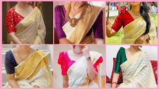 😍Kerala Saree Blouse Designs  Onam Saree Blouse Designs prayankfashions [upl. by Nelda]