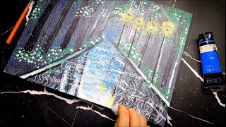 Comb Painting Technique  Acrylic Painting  Walking in the Rain✨ [upl. by Ailgna]