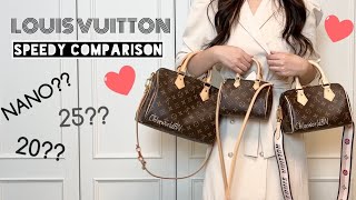 Louis Vuitton Speedy Nano VS 20 VS 25 Thorough Comparison Review [upl. by Corinna]