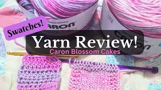 Caron Blossom Cake Review Crochet AND Knitted Test Swatches [upl. by Nahpets]