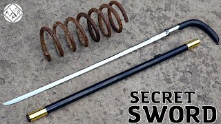 Forging a SECRET CANE SWORD out of a Rusted COIL SPRING [upl. by Salvador]