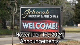 JMBC Online Announcements Nov 17 2024 [upl. by Badr]