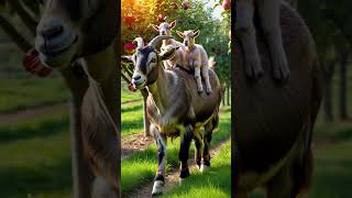 Apple Garden Adventure The Majestic Goat and Her Adorable Riders goat animals [upl. by Dianemarie788]