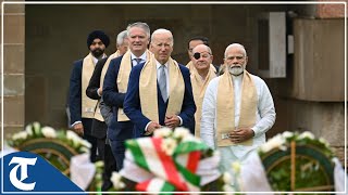 G20 leaders arrive at Rajghat to pay homage to Mahatma Gandhi [upl. by Eed]