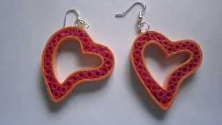 Handmade Jewelry  Paper Quilling Heart Earrings Not Tutorial [upl. by Ebag]