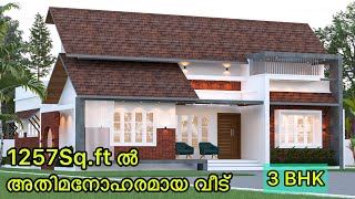 1257 Sqft ൽ അതിമനോഹരമായ വീട്  1257 Sqft house plan with 3D Elevation views  4K [upl. by Pihc]