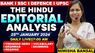 The Hindu Editorial Analysis 25th JANUARY 2024 Vocab Grammar Reading Skimming  Nimisha Bansal [upl. by Belia]