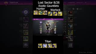 Destiyn 2 Lost Sector Today 826 NEW TITAN EXOTIC ARMS [upl. by Heather]