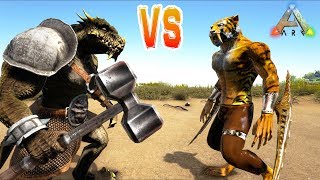 ARK GELRAGARIAN vs SABERIAN Ark Survival Evolved Dino Battle Arena Pyria Mythos Evolved [upl. by Attikin]