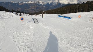 Morillon  GoPro POV skiing blue Chalet joining Fun Zone called Ze Funky Park falling on first ramp [upl. by Ayekim]