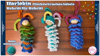 Harlekin Glückswürmchen häkeln  Schritt für Schritt  Mütze häkeln Zapfenwürmchen  Sorgenwürmchen [upl. by Yerg945]