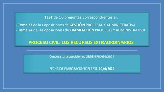 Test 31  Proceso civil Los recursos II  test oposiciones procesal oposicionesjusticia [upl. by Tennies]