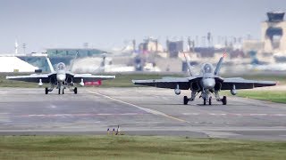 Two Royal Canadian Air Force CF18 Hornets in Action at Calgary Airport [upl. by Ribaj552]