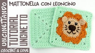 Tutorial Uncinetto  Mattonella con Leoncino per Copertine e non solo [upl. by Ahsirhcal404]