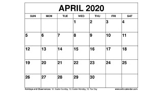 Free Printable April 2020 Calendar  WikiCalendarCom [upl. by Nnaeoj]