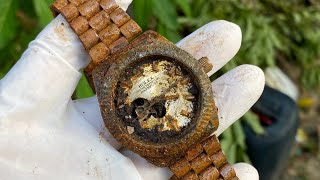 Full restoration of a heavily rusted old Rolex DayDate 36mm watch worth 500000 [upl. by Eivad]