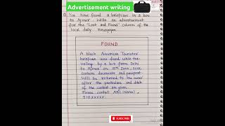 Advertisement writing on lost and found l Advertisement writing format l Advertisement writing [upl. by Elbertina]