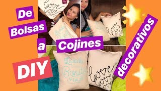 DIY Cojines decorativos faciles con bolsas del Dollar City  Como hacer cojines sin costura [upl. by Mailiw]