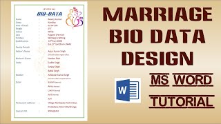 How to Wedding Biodata Ready in MS Word  MS Word में शादी के लिए बायोडाटा कैसे बनाए  Biodata [upl. by Rengaw]