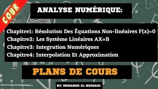 1📌 chapitre 0 Analyse Numérique  Plan de cours [upl. by Amati]