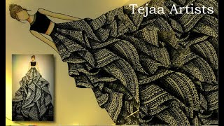 Mandala Dress  How to draw MANDALA ART for beginners  Zentangle Art  FashionIllustration Mandala [upl. by Aidul]