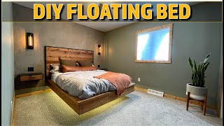 How to Build a FLOATING BED  Bedroom Reno Part 5 [upl. by Aicaca]