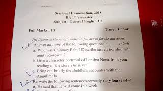 General English Question Paper 2018 II BA 1st Sem Sessional Exam 2018 [upl. by Silvan]