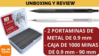 Unboxing y Review  Pack de 2 Lápices Portaminas de Metal 09 mm  1000 Minas de 90mm Jompens  TEMU [upl. by Aivatnuhs825]