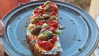 Cherry Tomato and Olives Toast With Ricotta Cheese  bruschetta Toast [upl. by Elsi]