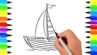 How to draw Boat for kids Learn Colors with Boat for Childrens [upl. by Nightingale]