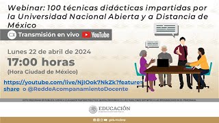 Webinar 100 técnicas didácticas Universidad Nacional Abierta y a Distancia de México [upl. by Ganny]