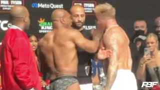 MIKE TYSON SLAPS JAKE PAUL AT WEIGH IN CAUSING ABSOLUTE CHAOS [upl. by Nimrahc]