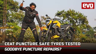 CEAT Puncture Safe Bike Tyres  Puncture resilient tyres tested  SPONSORED  2022  evo India [upl. by Einnaj]