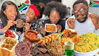 NIGERIANS TRY SOUTH AFRICAN FOOD 🇿🇦 FOR THE FIRST TIME ft Bunny chow cape Malay pap koeksuster [upl. by Alexio]