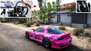 Forza Horizon 5  Drifting Mazda RX7 w900° Steering Wheel Setup [upl. by Aeneus]