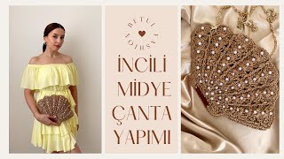 KAĞIT İPTEN İNCİLİ ÖRGÜ MİDYE ÇANTA 🐚 We make a Mussel handbags with paper rope [upl. by Yluj]