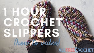 One Hour Crochet Slippers Instructions [upl. by Eisso]