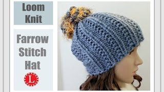 How to Loom Knit a Hat with out a Brim Farrow Stitch Beanie Round Loom [upl. by Aztilem]