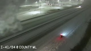 Snowmobilers seen speeding on Wisconsin interstate during snowstorm [upl. by Engapmahc]