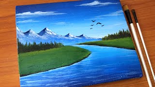 Simple Landscape Painting for beginners  Acrylic Painting  Canvas Painting [upl. by Oirromed]