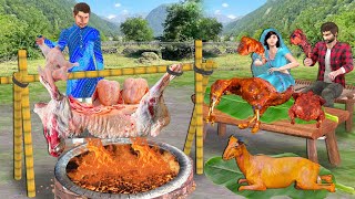 Intelligent Village Chef Cooking Lamb Stuffed With Chicken Street Food Hindi Kahaniya Moral Stories [upl. by Euqinwahs]